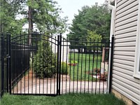 <b>6' high 3 rail black Aluminum residential Alumi-Guard Hamilton fencing with arched walk gate</b>